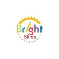 Colorful sunburst logo for Bright Skies Childcare with playful lettering.